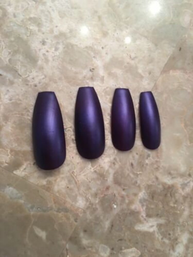 Purple Eggplant Matte Coffin False Nails Etsy