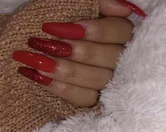 Matte Red Nails Etsy