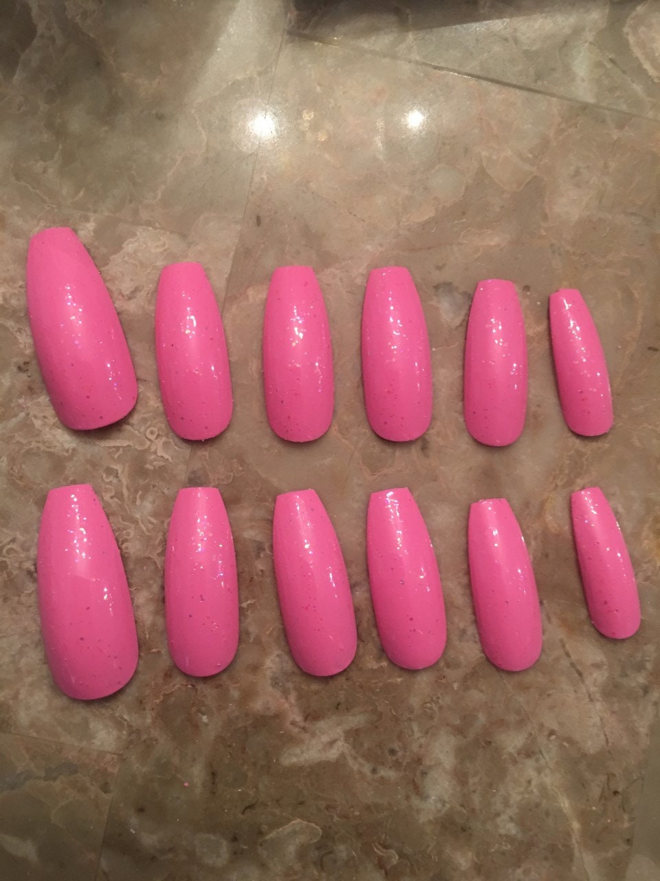 Pink Glitter Coffin False Glue On Nails Etsy Ireland