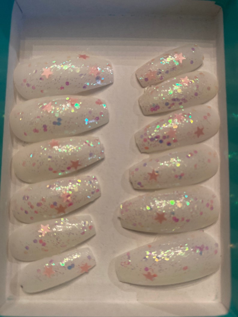 Aurora Star Sparkle Long Coffin False Nails Press on Nails. - Etsy