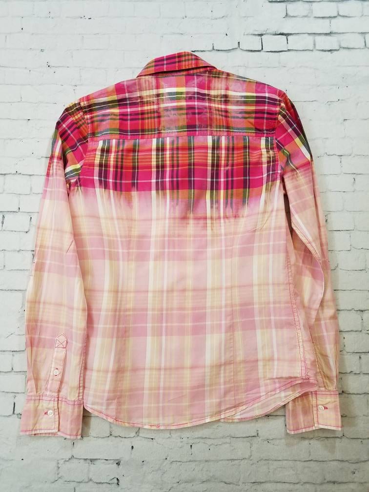 Bleached Plaid Shirt Teen Medium Hand Bleached Light Cotton - Etsy