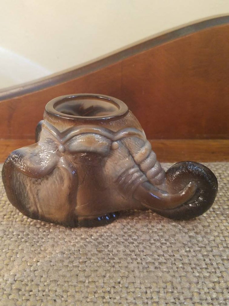 Vintage Pecan Slag Glass Elephant Head Toothpick Holder Boyd Etsy