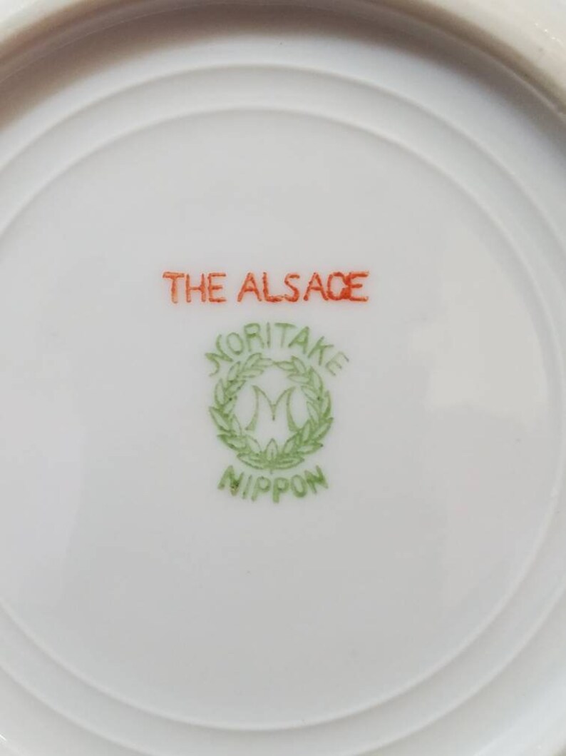 Green Border 5 14 Diameter made in the Early 1900/'s Vintage Noritake The Alsace Dessert Bowl Set of 10 Pink Floral and Gold Trim