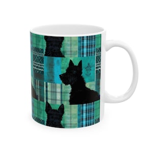 Taza de cerámica con parche de Scottie de Black Watch de 325 ml, divertida, con diseño de terrier escocés, regalo para papá y mamá.
