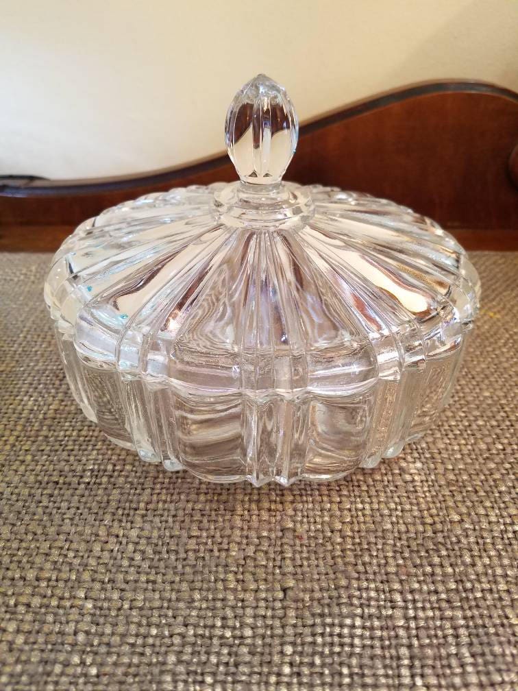 Vintage Pressed Glass Covered Candy Dish 5 1/2 Tall Etsy