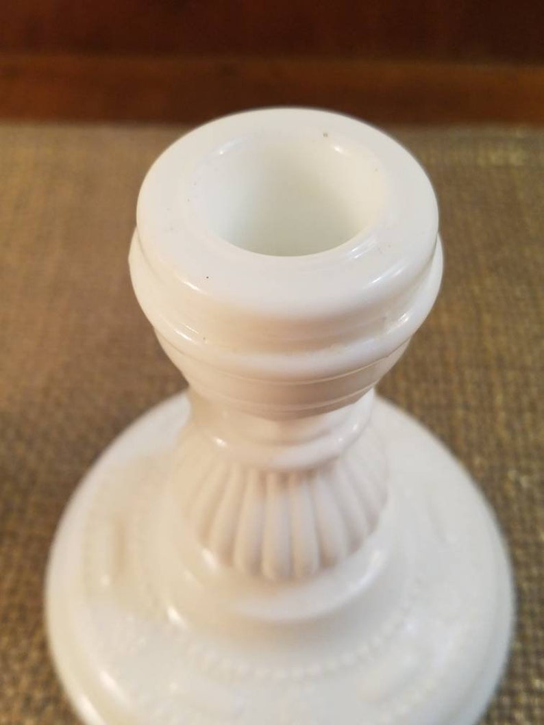 Kemple Glass Milk Glass Lace and Dewdrop Candle Stick Set Etsy