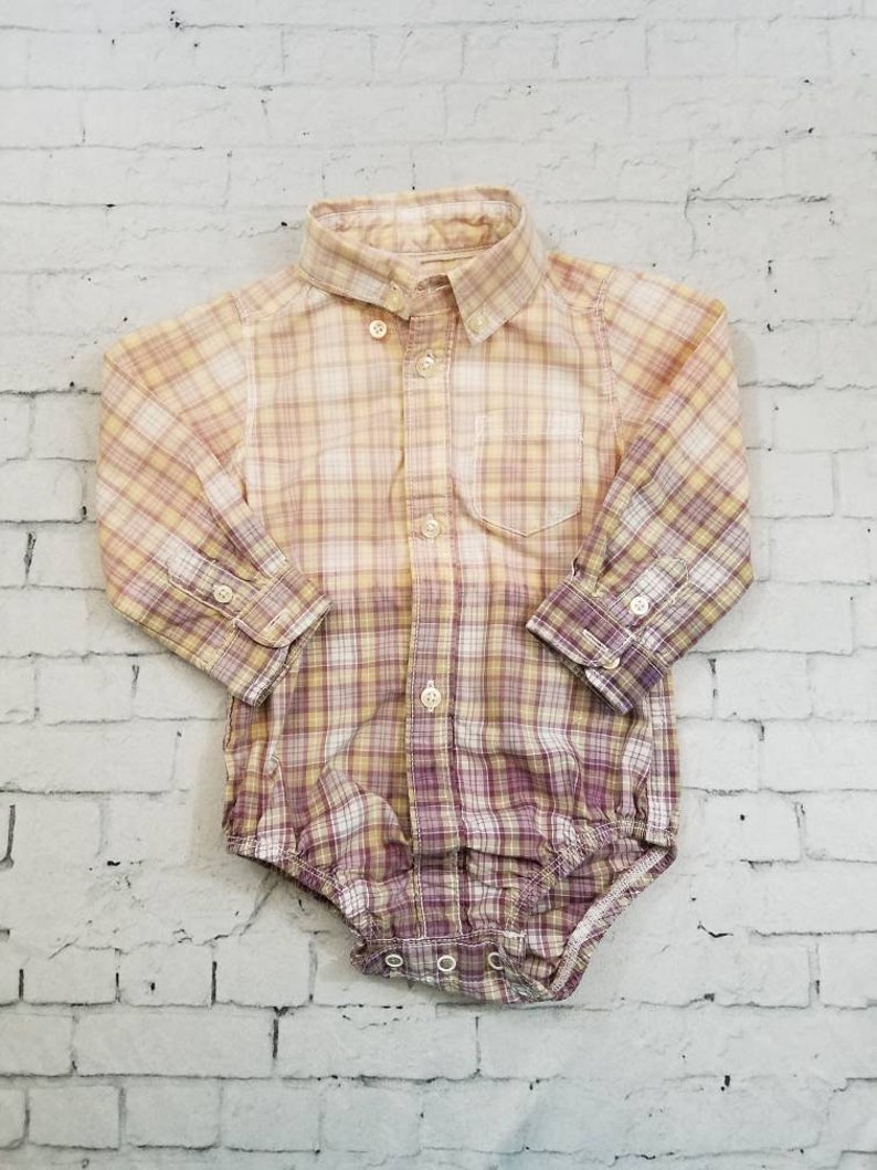 Purple Green and White Plaid Cool Ombre Fade Grunge Kids Bleached Light Cotton Long sleeve Onesie 6 Months Boho