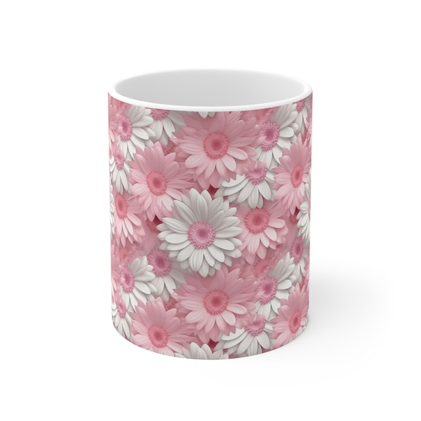 Oopsie Daisies Ceramic Mug 11oz, Pink and White Gerbera Daisy, Floral, Flowers, Girly Mug