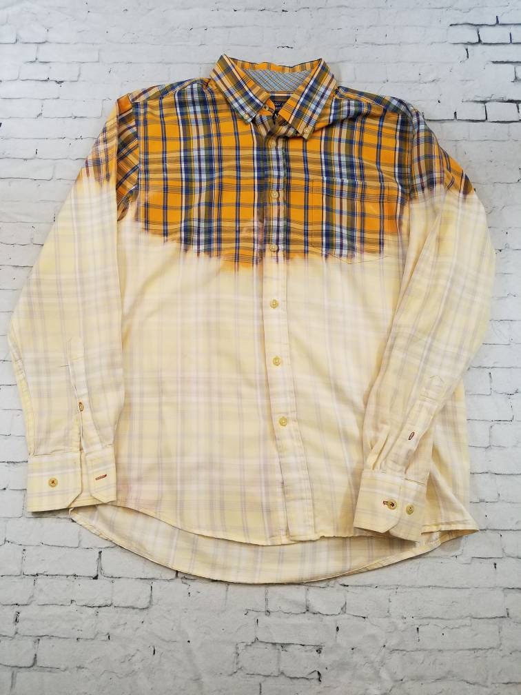 Bleached Flannel Plaid Shirt Mens Medium Hand Bleached Mens Etsy
