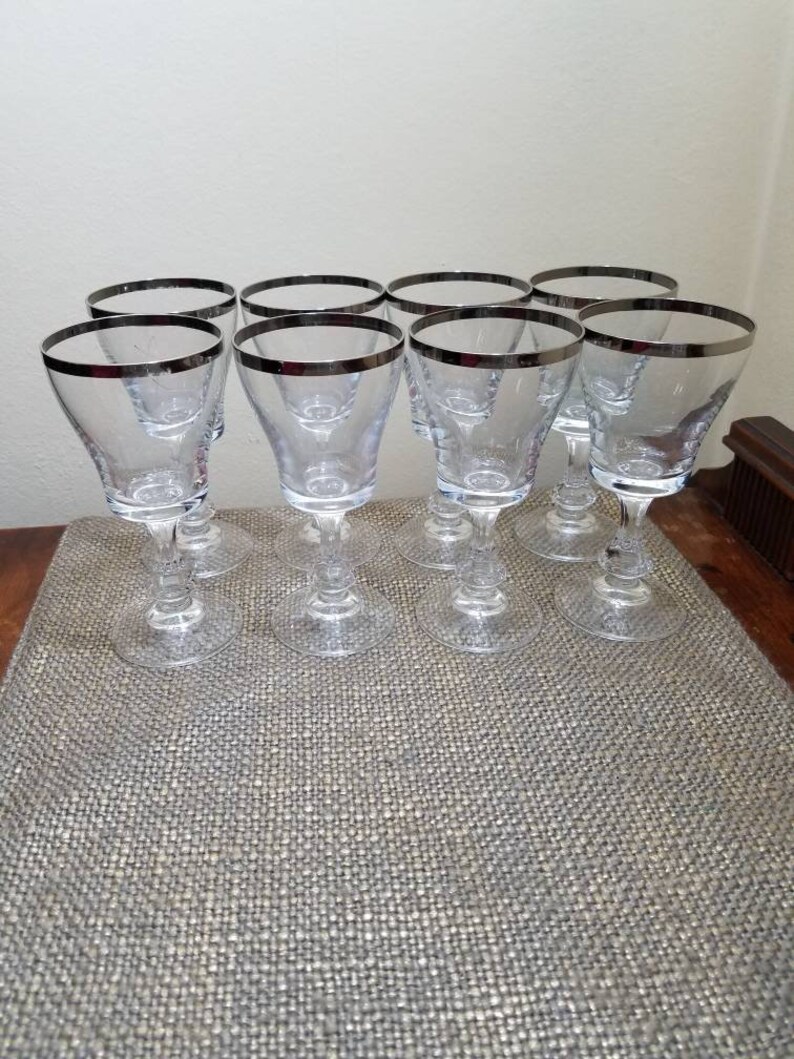 Vintage Crystal Platinum Rim Wine Glasses 5 3 4 Tall Image 0