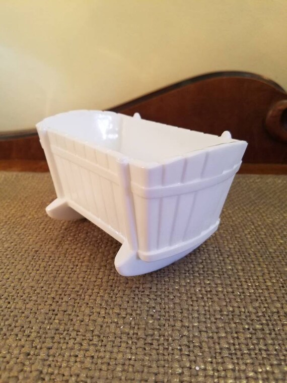 Vintage Milk Glass Cradle Planter Vintage Baby Cradle Planter Wooden