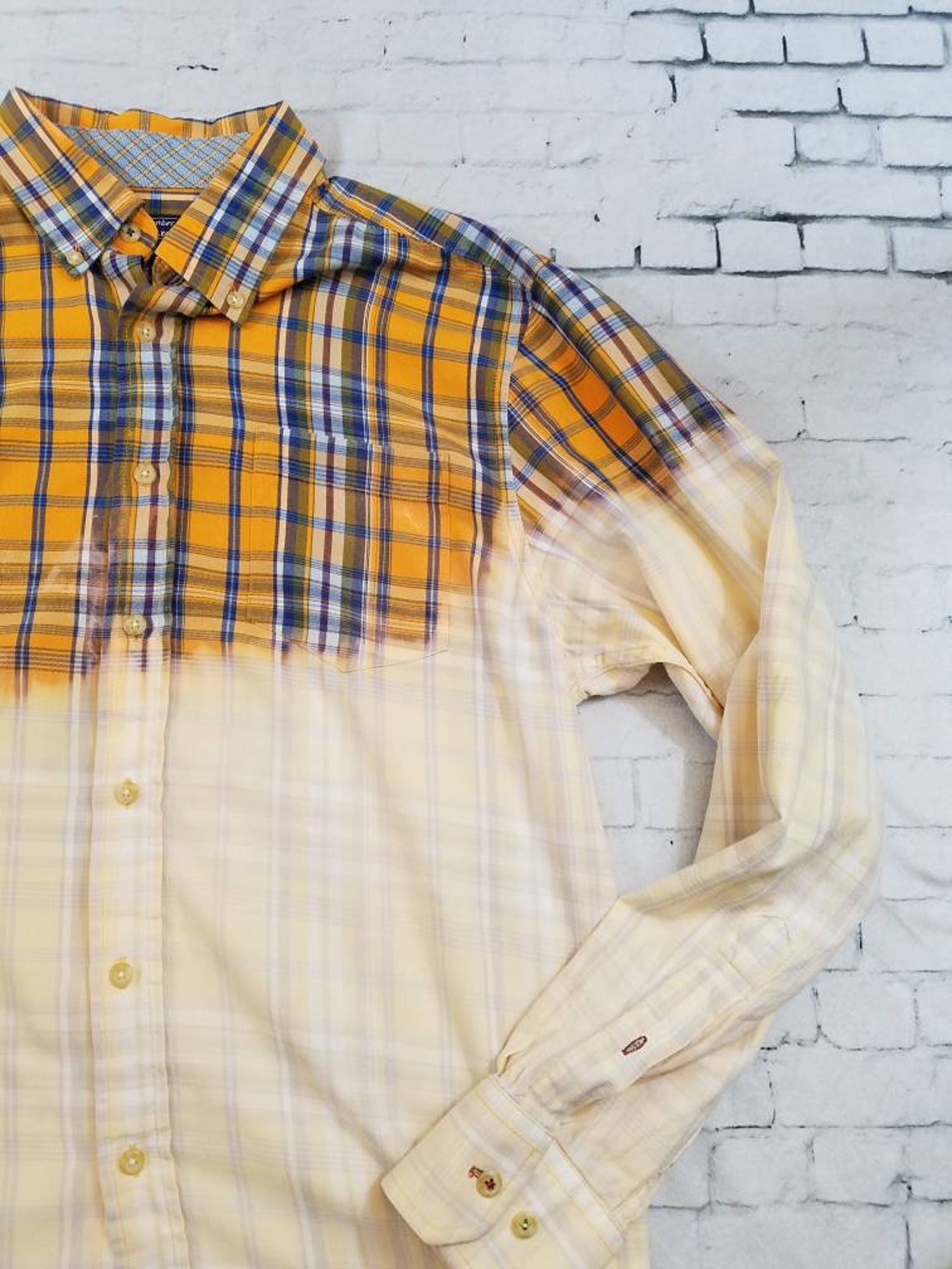 Bleached Flannel Plaid Shirt Mens Medium Hand Bleached Mens Etsy