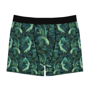 Grumpy Betta Men&#39;s Boxer Briefs, Fun Fish, Flowing Fins, Gift for Dad, Blue Turquoise, 3-4 week delivery