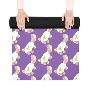 Piper the Platycorn on Purple Rubber Yoga Mat, Rainbow Unicorn Platypus, Gift for Teen, Gift for Mom
