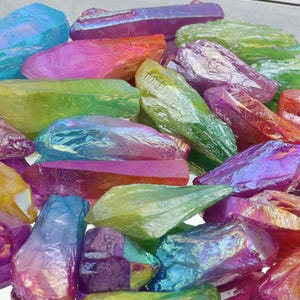 Rainbow Aura Quartz Crystal: Pink, Blue, and Green