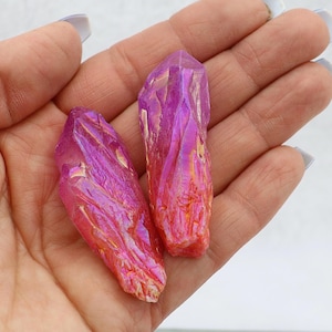 Purple and Orange Aura Quartz Crystals, Yellow and Green Aura Quartz Crystals