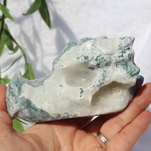 Moss Agate Dragon Head Crystal Carving