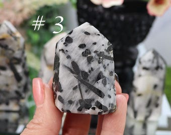 Tourmalinated Quartz Tower: Black Tourmaline Crystal Point, Grounding Gemstone