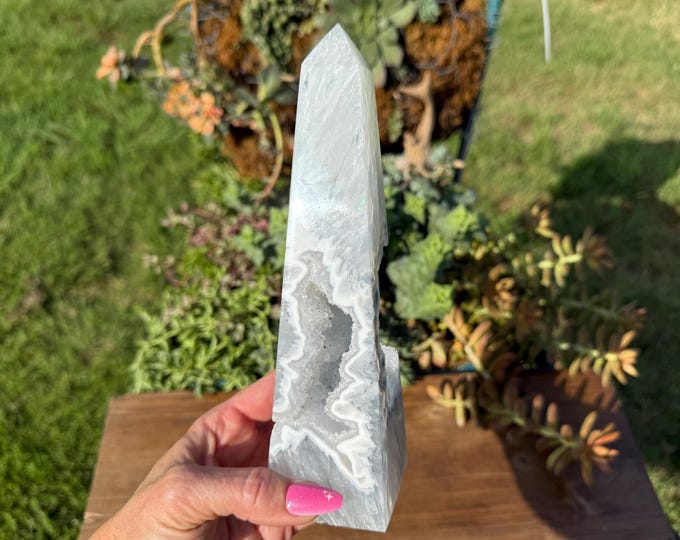 Featured listing image: Druzy Agate with Quartz Crystal Obelisk