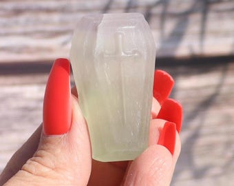 Rainbow Fluorite Crystal Coffin Carving
