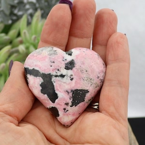 Peruvian Rhodonite Crystal Heart Carving - Bubble Gum Pink Rhodonite