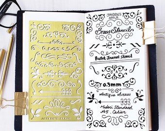 Planner Stencil, Journal Stencil, Brass Metal Stencil, Ornament Stencil - fits A5 journal &  Regular TN (Ornament L)