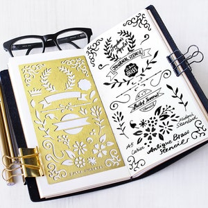 Planer Schablone, Bullet Style Journal Schablone, Kranz und Blumen Schablone - passend für A5 journal & Regular TN (Wreath L)