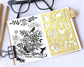 Planner Stencil, Bullet style Journal Stencil, Nature Stencil, Flower Stencil - fits pocket, passport and field  note (Nature S)