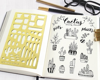 Journal Stencil, Planner Stencils, Drawing Stencil, Cactus Drawing Stencils - fits A5 & Regular TN (Cactus L)