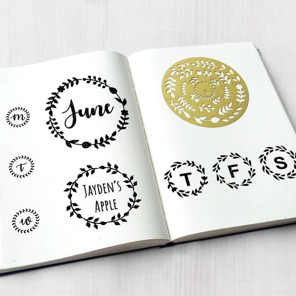 Journal Stencil, Planner Stencil, Brass Wreath Stencil, Journaling Stencil, Metal Wreaths Stencil (Circle Wreath)