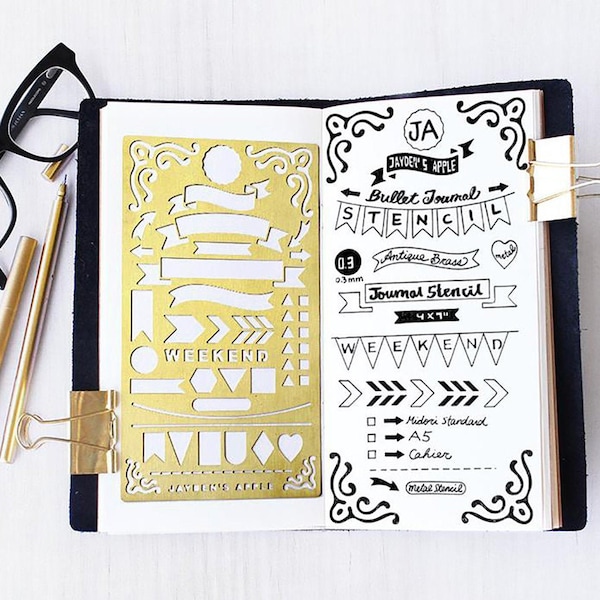 Planner Stencil, Bullet style Journal Stencil, Banners and Flag Stencil - fits A5 journal & Regular TN (Banner L)