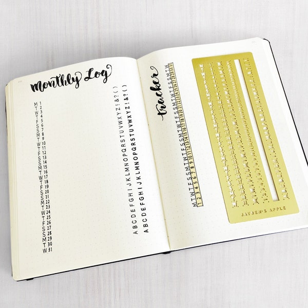 Brass Journal Stencil, Alphabet, Monthly Log (A5)