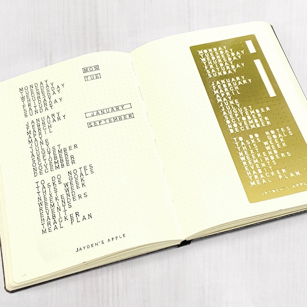 Brass Bullet Journal Stencil, Days of the Week, Months of the Year