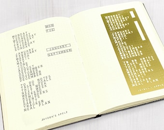 Brass Bullet Journal Stencil, Days of the Week, Months of the Year