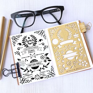 Messing Kranz & Blumen Planer Schablone, Bullet Journal (3x4.75")
