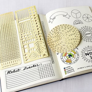 Journal stencil in bullet-stijl, planner stencil essentiële stencilset, cirkeldiagram rasterdiagram stencils - past op A5-dagboek en TN Regular