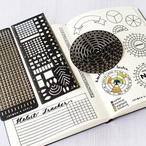 Journal Essential Stencil Set, Planner Stencil, Circle Chart Grid Chart Stencils - fits A5 journal & Regular TN