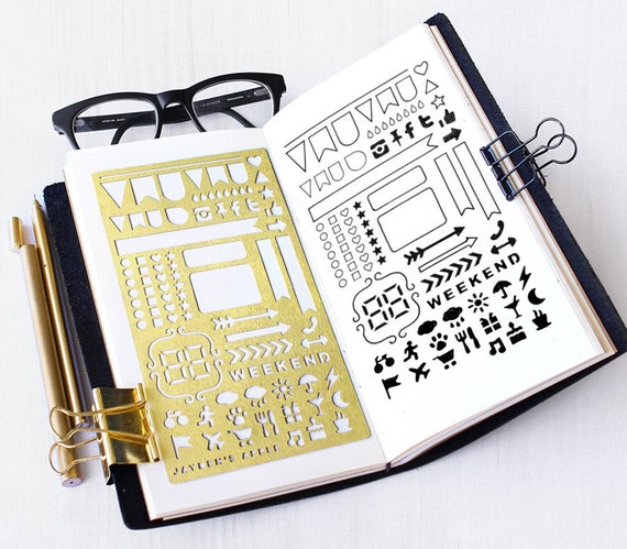 Bullet Journal Stencil, ECLP Planner Stencil, Stencil for Erin Condren Life Planner - fits ECLP, A5 journal & Midori Regular (ECLP L)