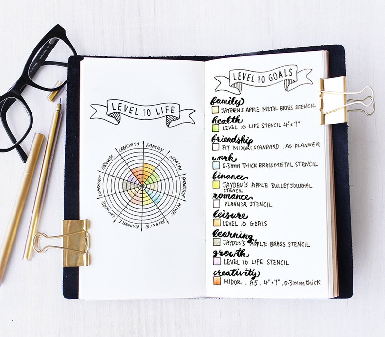 Planner Stencil, Journal Stencil, Level 10 Life Stencil fits A5 journal & TN Regular Level 10 L image 2