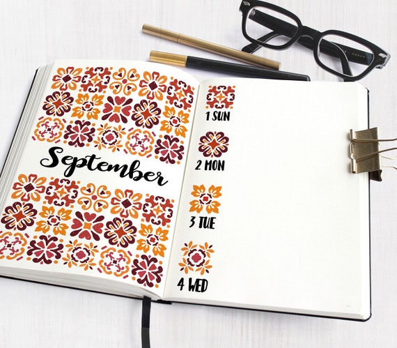 Calendar Wheel Stencil, Monthly Tracker Stencil, Bullet Style