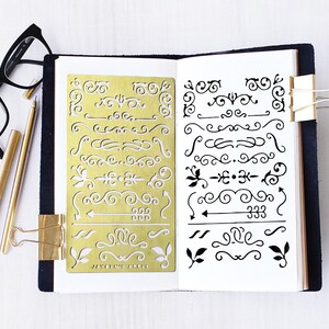 Planner Stencil, Journal Stencil, Brass Metal Stencil, Ornament Stencil fits A5 journal & Regular TN Ornament L image 2