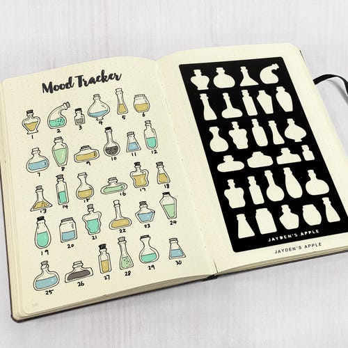 Bottles Journaling Stencil, Metal stencil, Mood Tracker, Fits A5 & TN