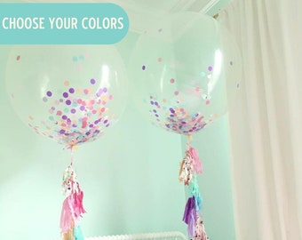 Jumbo Confetti Balloons - Confetti Stuffed Balloons - Jumbo Balloons with Tassel Tail - 3ft Balloons - 36" Balloons