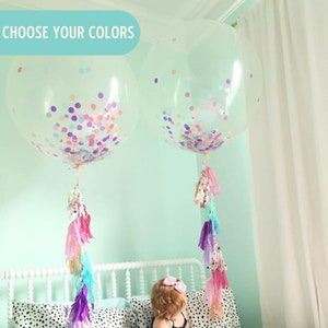 Jumbo Confetti Balloons - Confetti Stuffed Balloons - Jumbo Balloons with Tassel Tail - 3ft Balloons - 36" Balloons