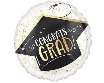 Congrats Grad Balloons, Black &  Gold Grad Balloons, Graduation Balloons, 18" Grad Party Balloon, Grad Party Decor, Class of 2024 Decor