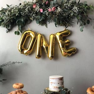 One Letter Balloons - First Birthday Balloons - One Banner - 1 Balloon - Gold Rose Gold Silver - First Birthday Decor