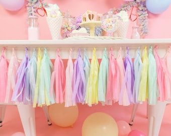 Pastel Tassel Garland, Pastel Party Decor, Pastel Baby Shower Decorations, Princess Party Decor, Tissue Tassel Garland, Tassel Banner