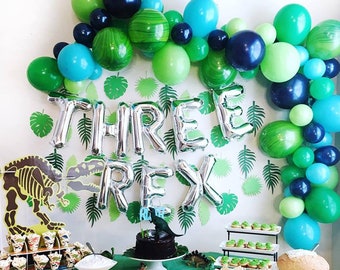 Dinosaur Balloon Garland Kit - Three Rex Balloon Party Decor - Third Birthday Decor - Dinosaur Party Decor - Three Rex - Dino Balloons