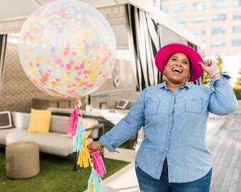 Bright Colors Jumbo Confetti Balloon, Giant Confetti Balloon, Girl Party Balloon, Party Animal Confetti Balloon, Bright Girly Party Decor
