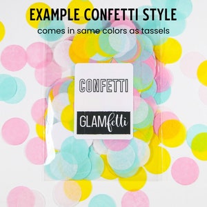 A sample photo of one inch circle confetti in a clear bag is shown as an optional addon.